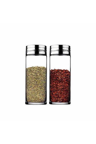 Paşabahçe 2 Piece Basic Metal Salt and Pepper Shakers with Lid and Spice Bowl Set