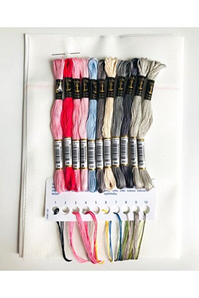 Anchor Muline 11 Διαφορετικά Χρώματα Ταπετσαρία Σταυροβελονιά Κέντημα Σχοινί Ύφασμα (50x60cm) και Δώρο Κεντήματα