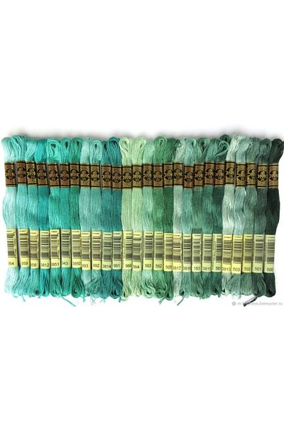 Dmc Green Muline Thread Set - 26 Cross Stitch and Embroidery Threads