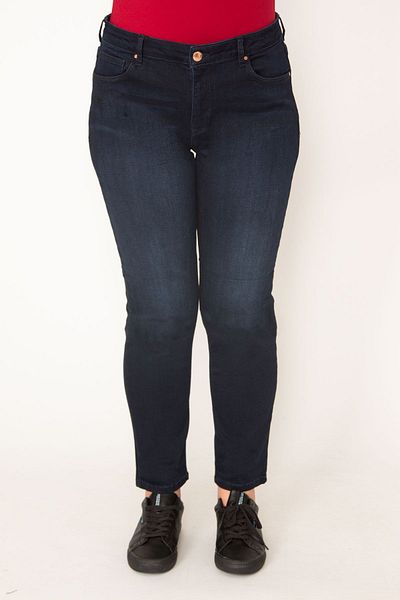 Şans Women's Large Size Navy Blue 5 Pocket Lycra Jean Trousers 65n33005
