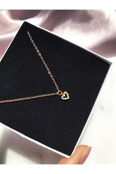 Cheberry Minimal Patterned Steel Heart Necklace - Plain Chain