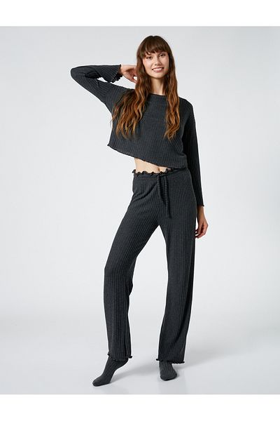 Koton Pajama Bottoms with Lace Waist Ribbed Straight Leg