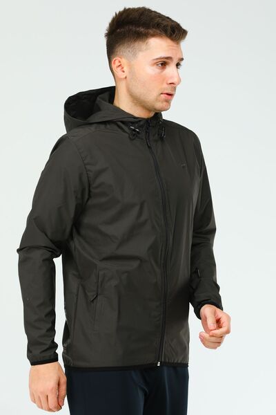 speedlife Khaki Regular Hooded Men's Raincoat Windbreaker XC2353