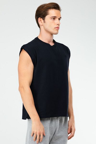 speedlife Navy Blue Oversize Cotton Crew Neck Men's Sports Undershirt Xf1603