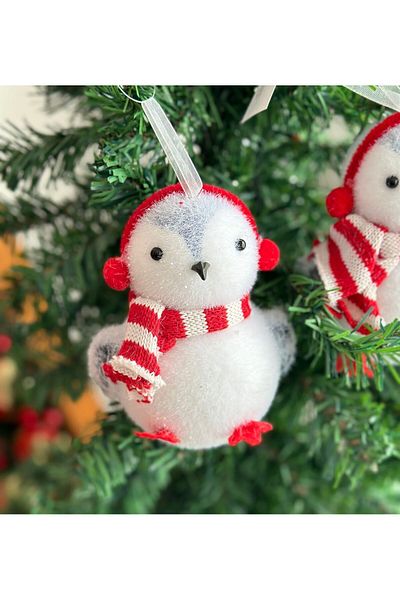 QUEEN AKSESUAR Imported luxury christmas collectable feathered cute headphone scarf ornate penguin pine tree tree decoration