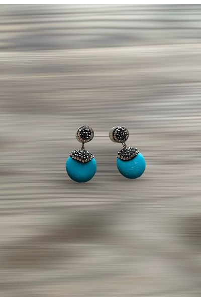 MAT STORE Natural Stone Round Turquoise Earring