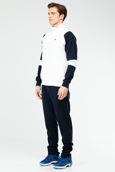 speedlife Ecru Navy Blue Regular Stand Collar Men's Tracksuit Set Xa1732