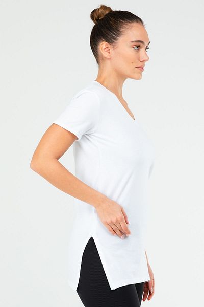 speedlife Λευκό Slim Fit Βαμβακερό κοντομάνικο γυναικείο μπλουζάκι με λαιμόκοψη Sf03901