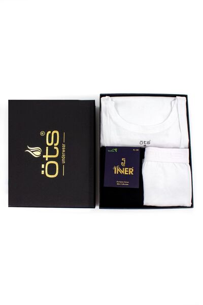 Öts Erkek Pamuklu Atlet Boxer Çorap 4'lü Damat Çeyiz Seti İç Çamaşır