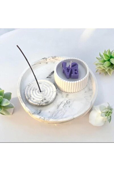 M&C Concept Dekoratif Mermer Desen Yuvarlak Organizer Tabak Dekoratif Kase So...