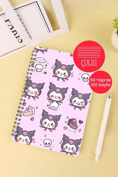 Anime Marketi Kuromi Face Designed A5 Spiral School Notebook 50 Sheets 100 Pages - Ruled