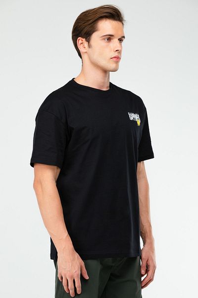 speedlife Μαύρο Oversize 100% βαμβακερό ανδρικό μπλουζάκι με λαιμόκοψη με κοντό μανίκι Xf1595
