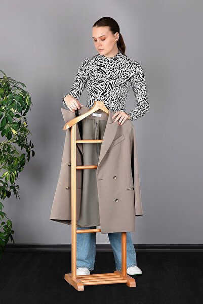 Refilya Tek Tepeli Dilsiz Uşak Açık Kahverengi Masif Ahşap Palto Ceket Cüppe Ofis Yatak Odası El Yapımı