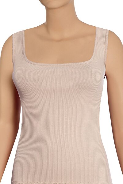 Öts Tricou de corp din bumbac din Lycra cu guler pătrat cu nervuri