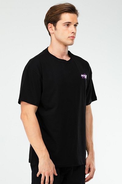 speedlife Μαύρο Oversize βαμβακερό λαιμόκοψη κοντομάνικο ανδρικό μπλουζάκι Xf1599