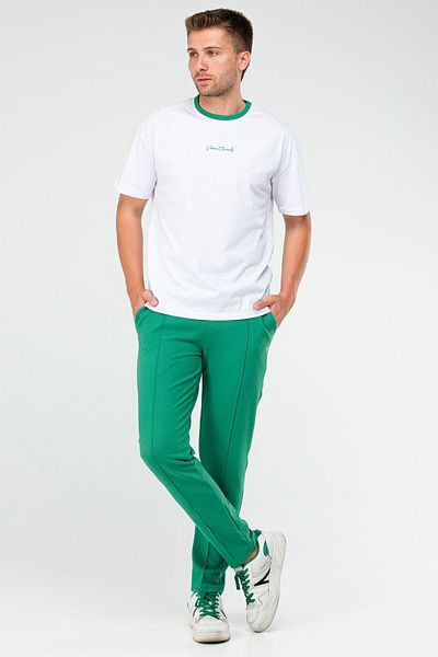 speedlife Λευκό Benetton Green Oversize Crew Neck Basic Ανδρικό Σετ Xb0093