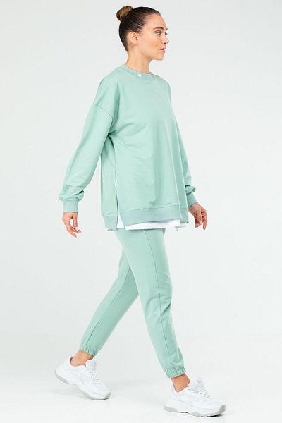 speedlife Green Women's Tracksuit Tunic Set - O Neck, Rubber Leg, Cotton Sa2617