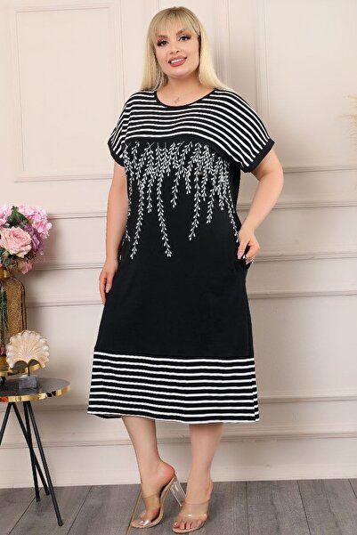 Kheos Φόρεμα με κοντό μανίκι με στρογγυλή λαιμόκοψη με ριγέ μπλοκ με κλαδιά ε...