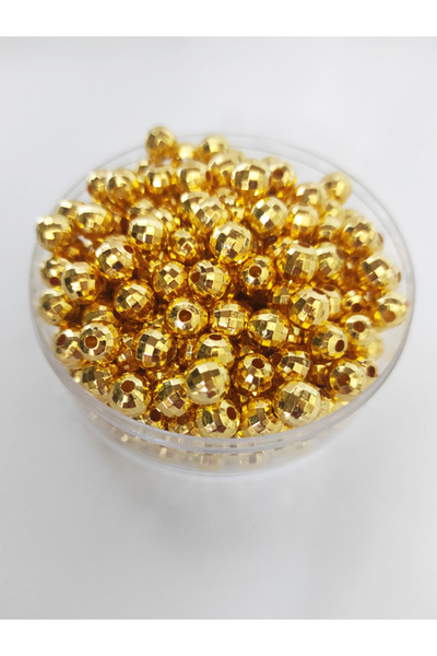 50 Pcs Decorative Gold Perforated 8mm Disco Ball Beads - Plastic Disco Ball Beads