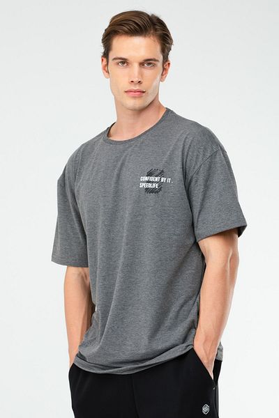 speedlife Αντρικό μπλουζάκι Anthracite Oversize Cotton Crew Neck με κοντό μανίκι Xf1583