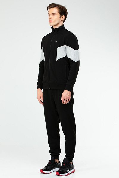 speedlife Black Regular Stand Collar Men's Tracksuit Set Xa1727