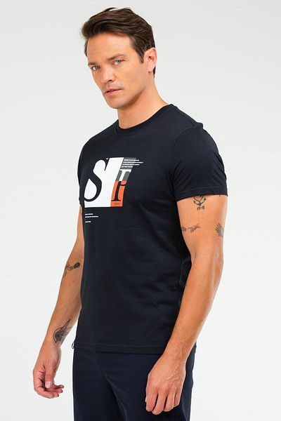 speedlife Ανδρικό μπλουζάκι με κοντό μανίκι Navy Blue Regular 100% βαμβακερό λαιμόκοψη Xf1486