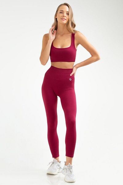 speedlife Σετ γυναικείο κολάν ψηλόμεσο χωρίς ραφές Claret Red Slim Fit - Ssb0008