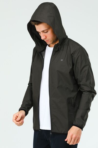 speedlife Khaki Regular Hooded Men's Raincoat Windbreaker XC2353