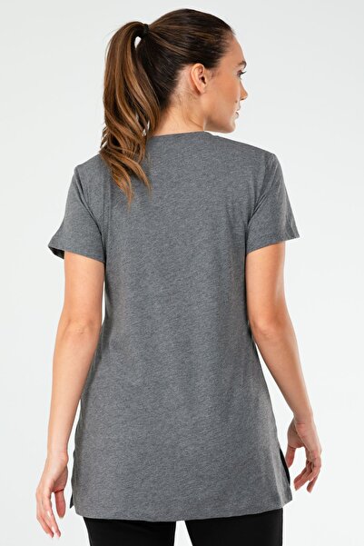 speedlife Anthracite Regular Cotton Crew Neck Short Sleeve Women's T-Shirt Sf0646