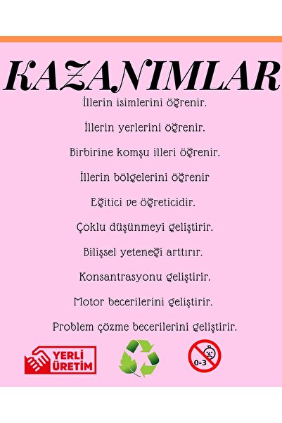 Akıllı Karınca Ahşap Türkiye Haritası Puzzle Eğitici Ahşap Set