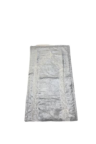 Tuğra Gray French Lace Velvet Prayer Prayer Rug - 65X120