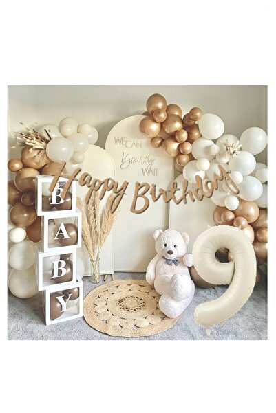 BİDOLUMUTLULUK Baby Yazılı Balon Kutusu Karamel Doğum Günü Seti Parti Kutlama...