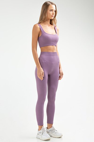speedlife Purple Slim Fit High Waist Seamless Women's Tights Set Ssb0008
