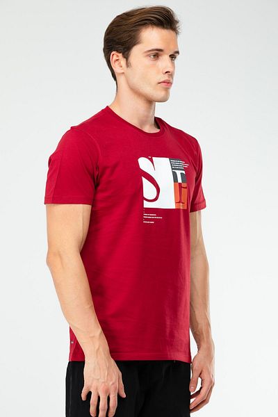 speedlife Claret Red κανονικό 100% βαμβακερό ανδρικό μπλουζάκι με λαιμόκοψη Xf1486