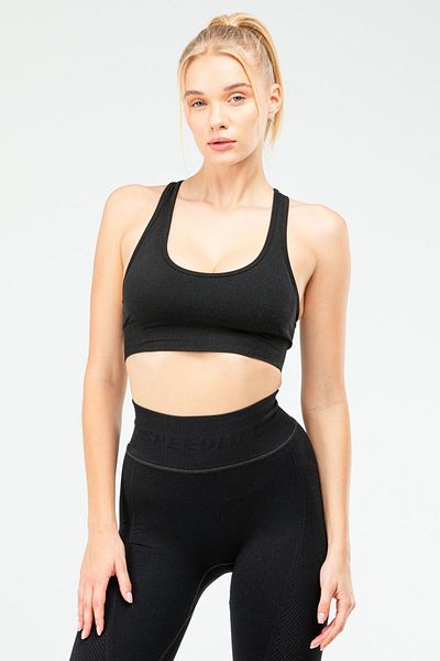 speedlife Sutien sport negru Slim Fit cu gât deschis pentru femei - SSF1021