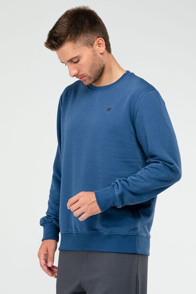 speedlife Mavi Regular Pamuklu Bisiklet Yaka Basic Erkek Sweatshirt