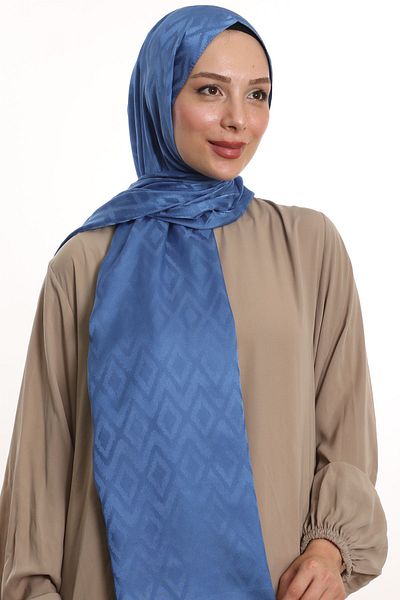 m moon scarf Şal Indigo de înaltă calitate - model de gresie, jacquard mătăsos, țesătură importată și cusături italiene