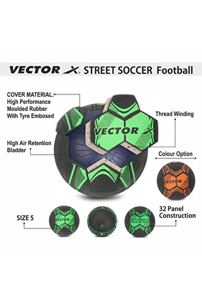 Vector X Street Soccer Rubber Moulded Football Size-5 (Green, Black)