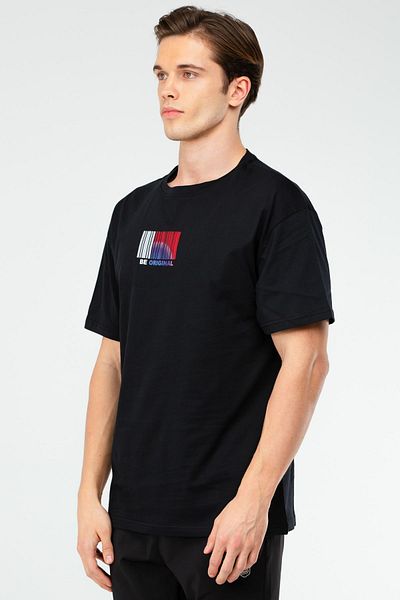 speedlife Μαύρο Oversize 100% βαμβακερό ανδρικό μπλουζάκι με λαιμόκοψη με κοντό μανίκι Xf1596