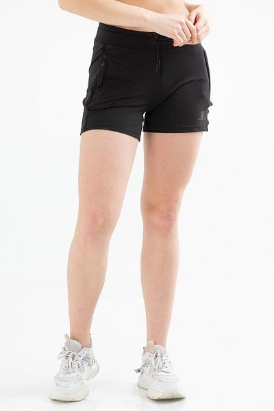 speedlife Black Slim Fit Lycra Zippered Pocket Women's Shorts Se0088