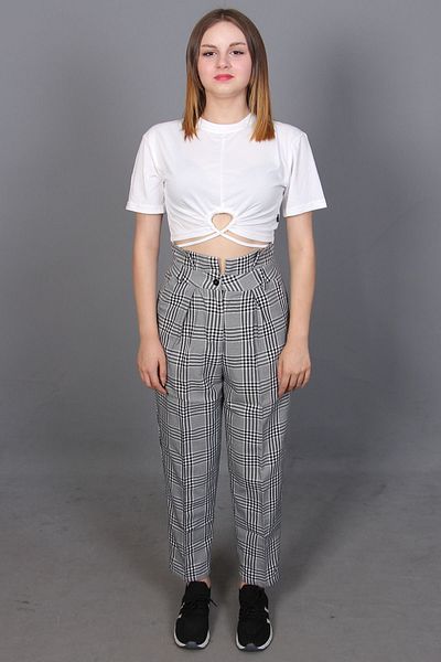twingold Viscon Fabric High Waist Plaid Trousers No103 - Black and White