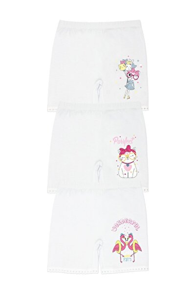 Öts Μίνι σορτς μπόξερ για κορίτσι 3 τεμαχίων με στάμπα λευκό βαμβακερό χτενισμένο (100% βαμβάκι)