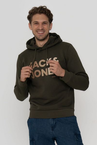 Jack & Jones Men's Hooded Logo Printed Sweatshirt - Forest