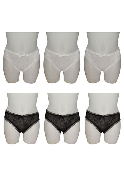 r rojinins Women's Lacy Black and White 6 Pack Cotton Bikini Panties