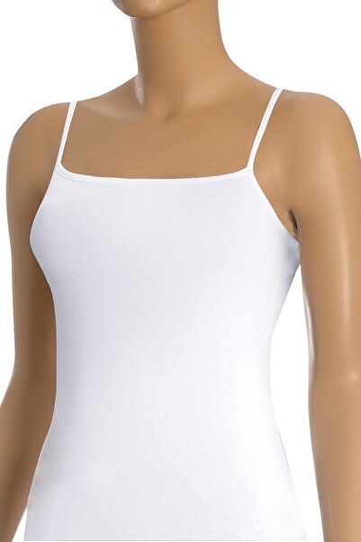 Öts Γυναικείο Λευκό Τετράγωνο Flat Γιακά Βαμβακερό Lycra String Tank Top