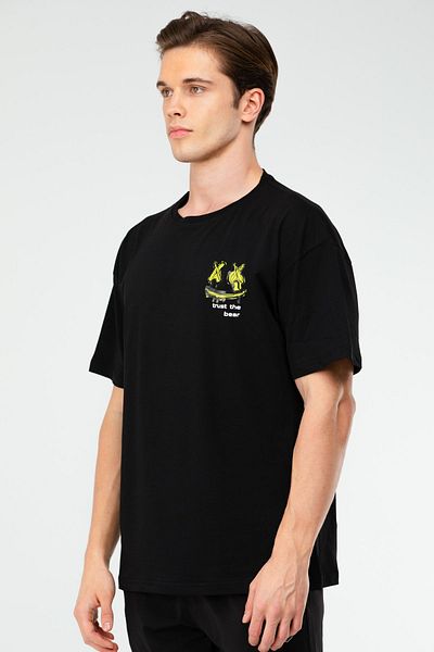 speedlife Μαύρο Oversize βαμβακερό λαιμόκοψη κοντομάνικο ανδρικό μπλουζάκι Xf1600