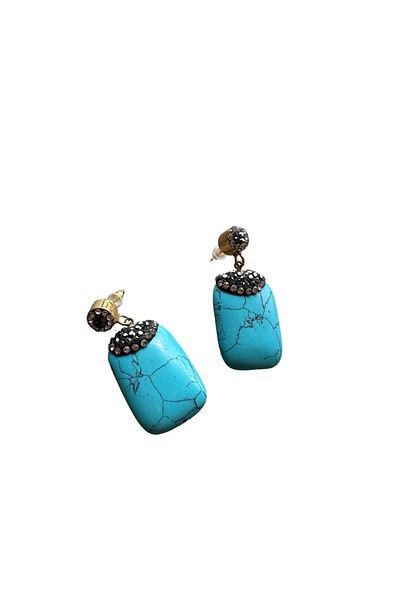 MAT STORE Natural Stone Rectangular Turquoise Earring