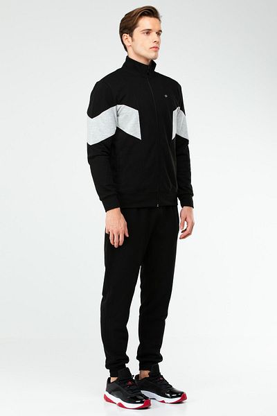 speedlife Black Regular Stand Collar Men's Tracksuit Set Xa1727
