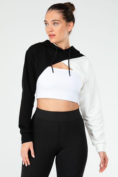 speedlife Black Regular Cotton Hooded Crop Women's Sweatshirt Sc1180