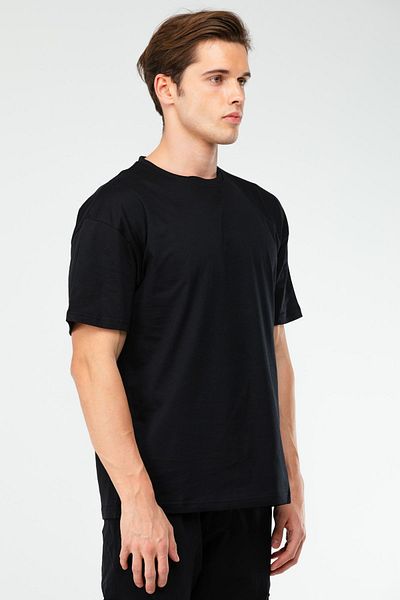 speedlife Μαύρο Oversize 100% βαμβακερό ανδρικό μπλουζάκι με κοντό μανίκι Xf1582
